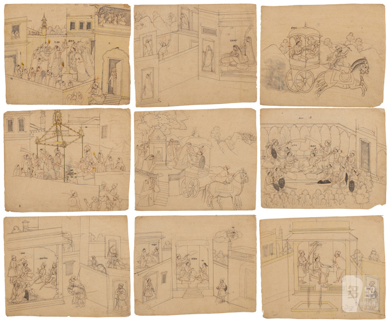 A group of nineteen drawings depicting the abduction of Rukmini by Krishna, India, Guler or Kangra, Late 18th / Early 19th century - 图21